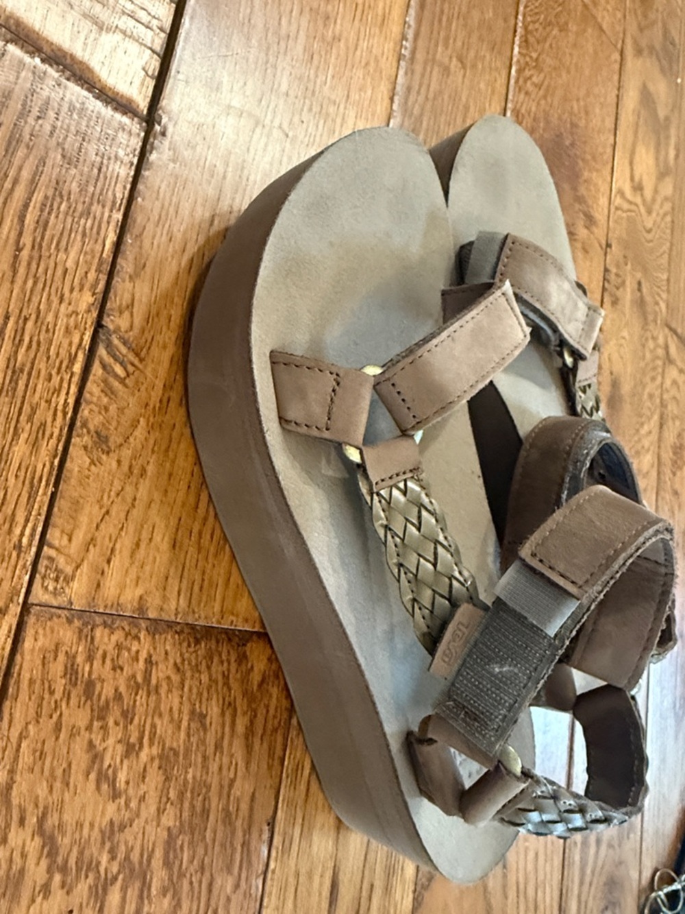 Platform Braided Strap tevas Sandals in Taupe